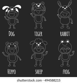 Illustration of cute kids wearing animal costumes