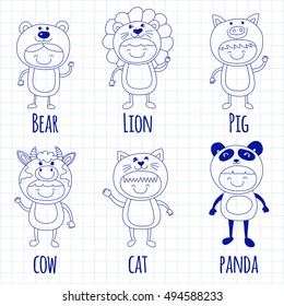 Illustration of cute kids wearing animal costumes