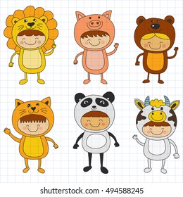 Illustration of cute kids wearing animal costumes