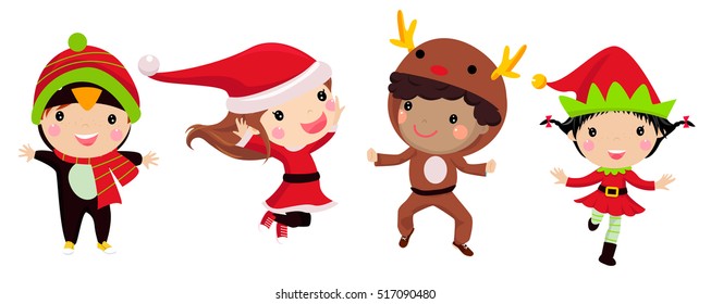 Illustration of cute kids wearing Christmas costumes