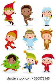 Illustration of cute kids wearing Christmas costumes