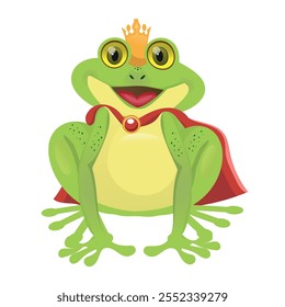 Illustration of Cute king frog with using crown, vector illustration.