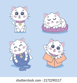 Ilustración de un lindo gatito con poses diferentes