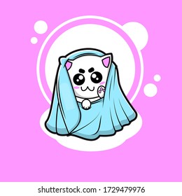 illustration of a cute kitten playing a blanket