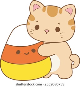 Illustration of cute kitty Christmas icon.
Funny Christmas cat in daily activities elements.
Cat is hugging a yellow candy