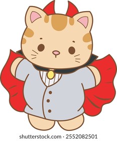 Illustration of cute kitty Christmas icon.
Funny Christmas cat in daily activities elements.
Cat wearing a vampire costume
