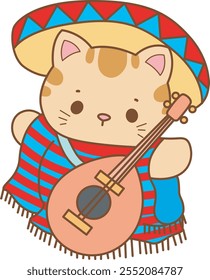 Illustration von niedlichen Kätzchen Weihnachts-Ikone.
Lustige Weihnachtskatze in täglichen Aktivitäten Elemente.
Katze mit Indiana Kostüm und bringen eine Gitarre
