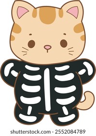 Illustration of cute kitty Christmas icon.
Funny Christmas cat in daily activities elements.
Cat with skull costume
