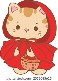 Illustration of cute kitty Christmas icon.
Funny Christmas cat in daily activities elements.
Cat wearing a red riding hood costume
