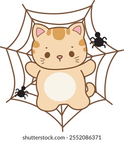 Illustration of cute kitty Christmas icon.
Funny Christmas cat in daily activities elements.
Cat is stuck in the web
