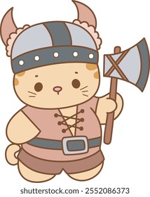 Illustration of cute kitty Christmas icon.
Funny Christmas cat in daily activities elements.
Cat wearing a viking costume
