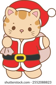 Illustration of cute kitty Christmas icon.
Funny Christmas cat in daily activities elements.
Santa cat is bring a lot of gift
