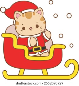 Illustration of cute kitty Christmas icon.
Funny Christmas cat in daily activities elements.
Santa Cat is riding a train
