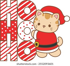 Illustration of cute kitty Christmas icon.
Funny Christmas cat in daily activities elements.
Santa with ho ho ho text
