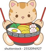 Illustration of cute kitty icon.
Funny cat in daily activities elements.
Cat want to eating ramen