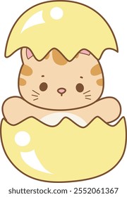 Illustration of cute kitty icon.
Funny cat in daily activities elements.
Cat in the crack of eggs