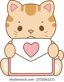 Illustration of cute kitty icon.
Funny cat in daily activities elements.
Cat bring a love mail