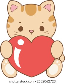 Illustration of cute kitty icon.
Funny cat in daily activities elements.
Cat is hugging a red love