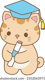 Illustration of cute kitty icon.
Funny cat in daily activities elements.
Cat was graduation