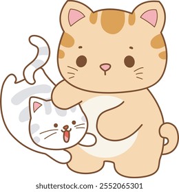 Illustration of cute kitty icon.
Funny cat in daily activities elements.
A big cat and little cat is bestfriend