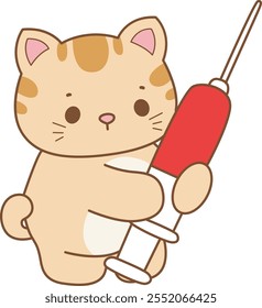 Illustration of cute kitty icon.
Funny cat in daily activities elements.
Cat bring a syringe