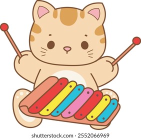 Ilustração do ícone bonito do gatinho.
Gato engraçado em elementos de atividades diárias.
Cat está tocando um instrumento tradicional