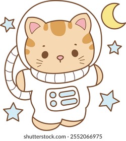 Illustration of cute kitty icon.
Funny cat in daily activities elements.
Cat is wearing an astronaut costume