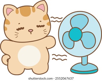 Ilustração do ícone bonito do gatinho.
Gato engraçado em elementos de atividades diárias.
Cat é sentir o ar de um ventilador