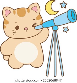 Ilustración del icono lindo del gatito.
Gato divertido en Elementos de actividades diarias.
Gato es ver la luna y la estrella con el telescopio