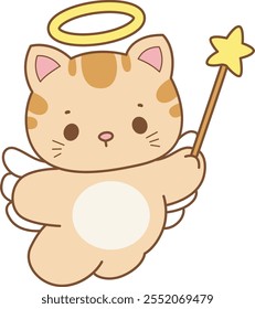 Illustration of cute kitty icon.
Funny cat in daily activities elements.
Cat is flying with fairy costume