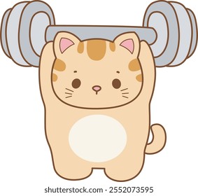 Illustration of cute kitty icon.
Funny cat in daily activities elements.
Cat is lifting a dumbbell