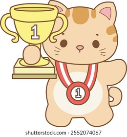 Illustration of cute kitty icon.
Funny cat in daily activities elements.
Cat is the number one