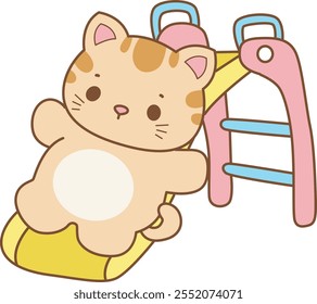 Illustration of cute kitty icon.
Funny cat in daily activities elements.
Cat is playing in the sliding