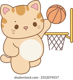 Illustration of cute kitty icon.
Funny cat in daily activities elements.
Cat is playing a basketball