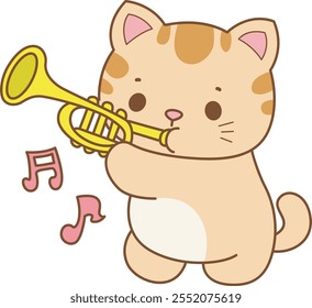 Ilustración del icono lindo del gatito.
Gato divertido en Elementos de actividades diarias.
El gato está tocando una trompeta