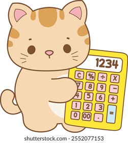 Illustration of cute kitty icon.
Funny cat in daily activities elements.
Cat is bring a calculator