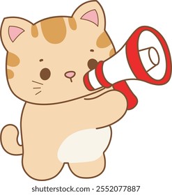 Illustration of cute kitty icon.
Funny cat in daily activities elements.
Cat is soudning with loudspeaker