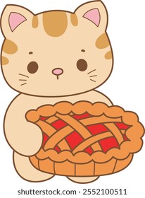 Illustration von niedlichen Kätzchen Symbol.
Lustige Katze in täglichen Aktivitäten Elemente.
Katze bringt einen Kirschkuchen