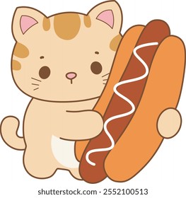 Illustration of cute kitty icon.
Funny cat in daily activities elements.
Cat is bring a hot dog