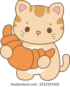 Illustration of cute kitty icon.
Funny cat in daily activities elements.
Cat is bring a bread