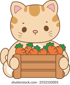 Illustration of cute kitty icon.
Funny cat in daily activities elements.
Cat is bring a lot of carrot