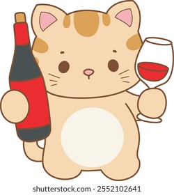 Illustration of cute kitty icon.
Funny cat in daily activities elements.
Cat is bring a bottle of beer