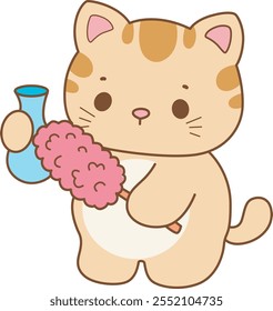 Illustration of cute kitty icon.
Funny cat in daily activities elements.
at is cleaning the vase with feather duster