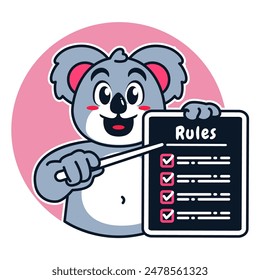 Illustration of Cute Koala Cartoon Character Holding a Checklist or list of rules
