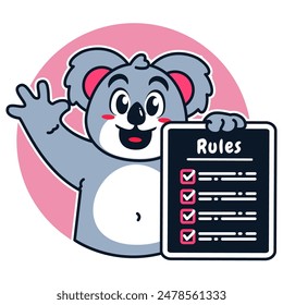Illustration of Cute Koala Cartoon Character Holding a Checklist or list of rules