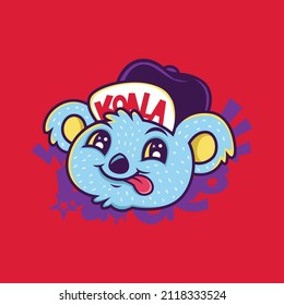 illustration cute koala character wearing hat vector