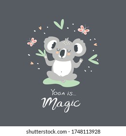 ilustración de un lindo koala al estilo doodle haciendo yoga