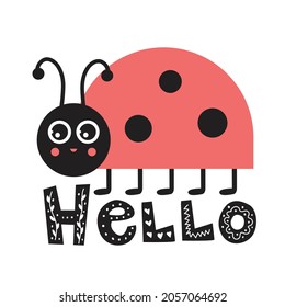 Illustration with a cute ladybug. Vector illustration, nature, insects