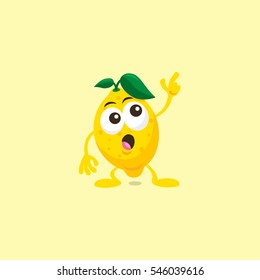 Illustration of cute lemon staring mascot isolated on light yellow background.