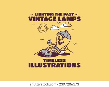 Illustration of a Cute Light Bulb Character with Expressions, featuring a Handwritten and Retro Style, Suitable for Posters and Stickers.